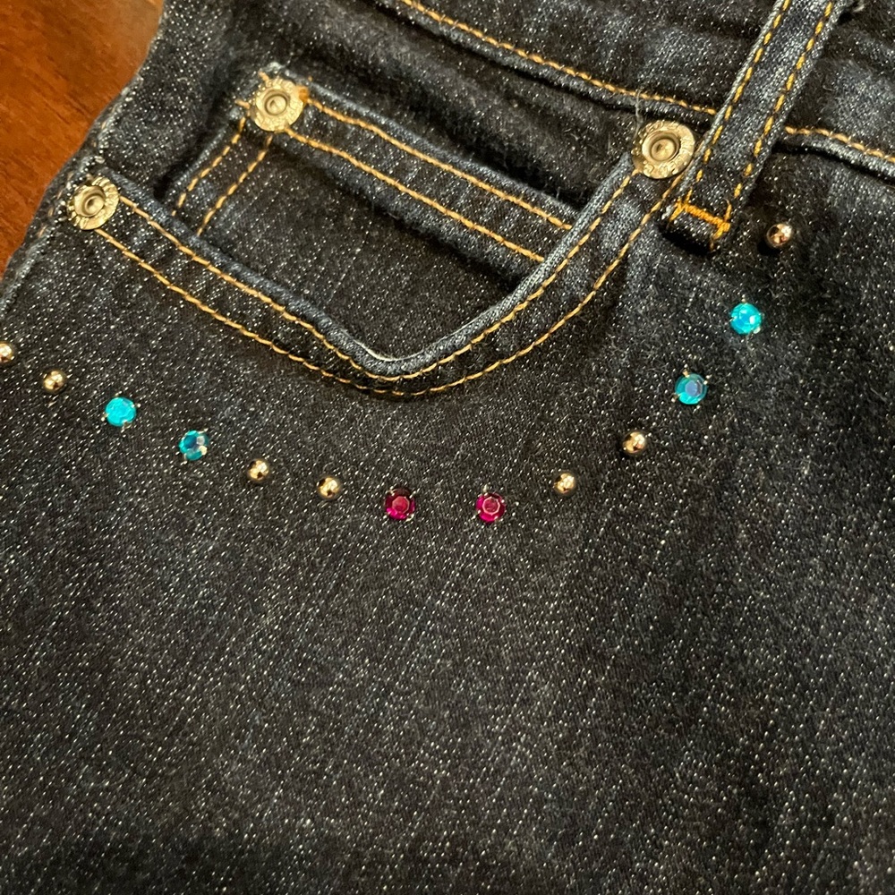 Allen B. by Allen Schwartz Dark Wash Bootcut Jeans with Star & Teal Studs - Picture 5 of 6